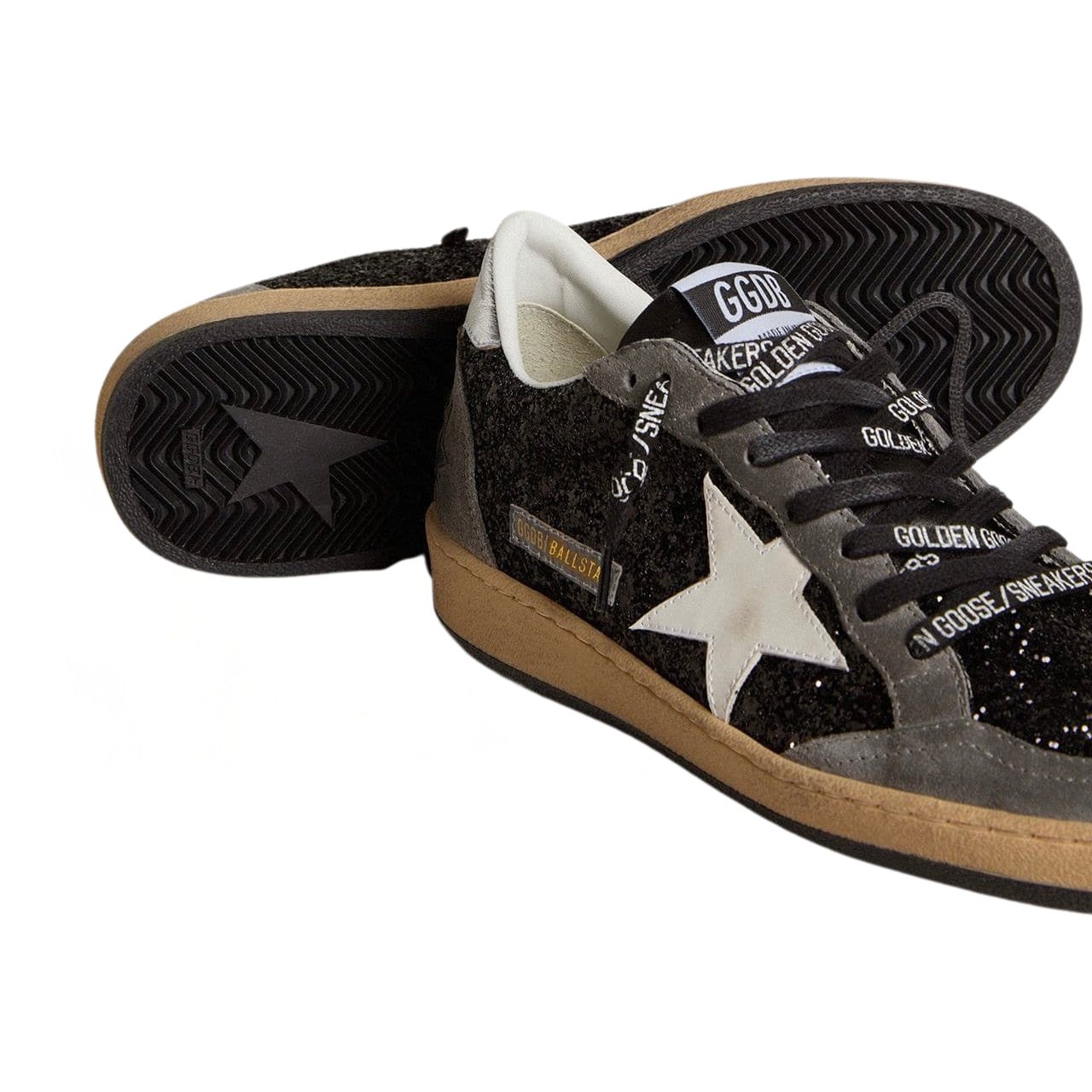 Golden Goose Ball Star in glitter with leather star and metallic leather heel tab(Women's)