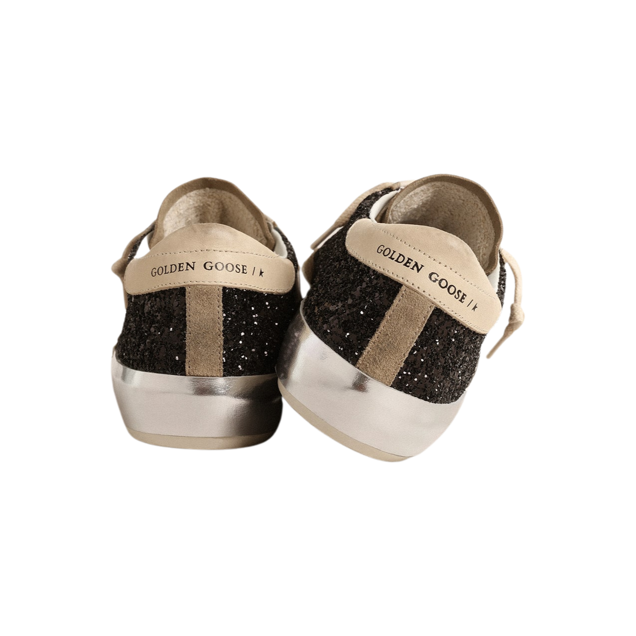 Golden Goose in black glitter with cream star and suede inserts(Women's)