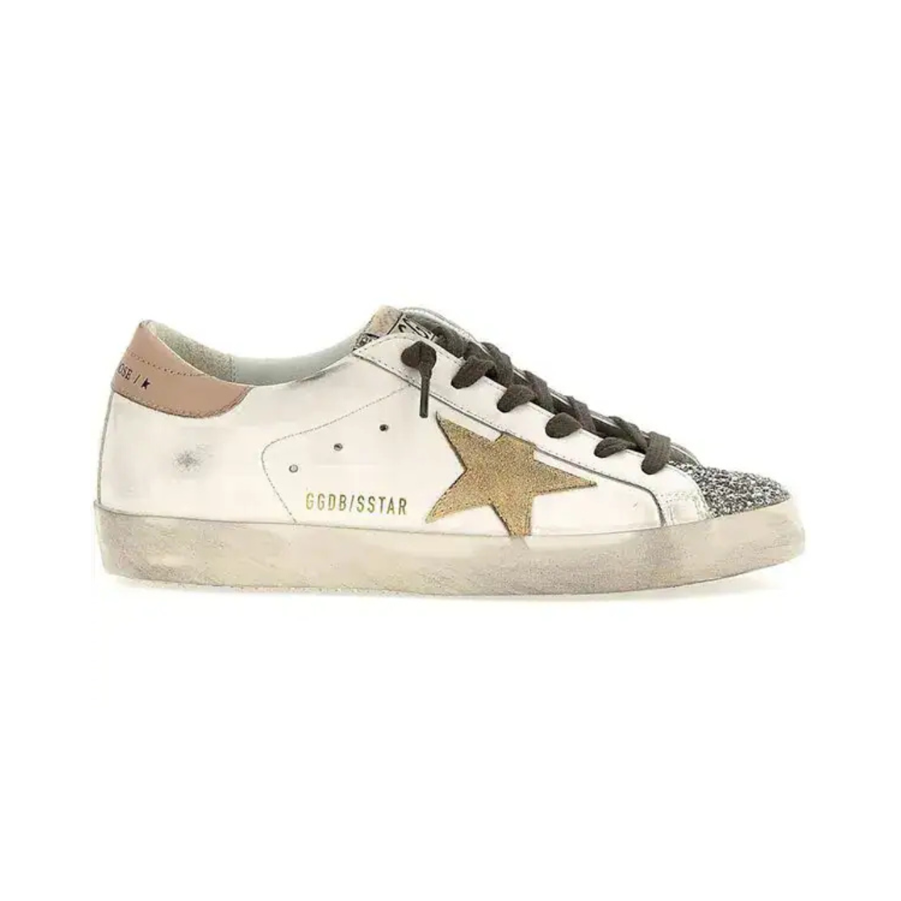 GOLDEN GOOSE  superstar sneakers with platinum glitter toe - white/platinum/yellow